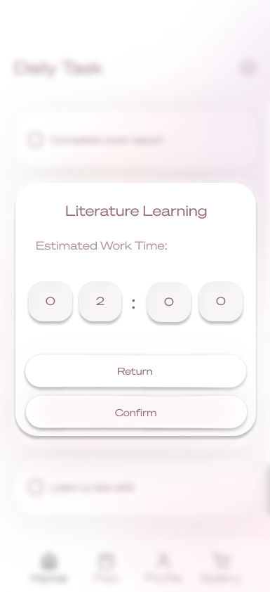 Estimated work time screen in Luvluvdaily